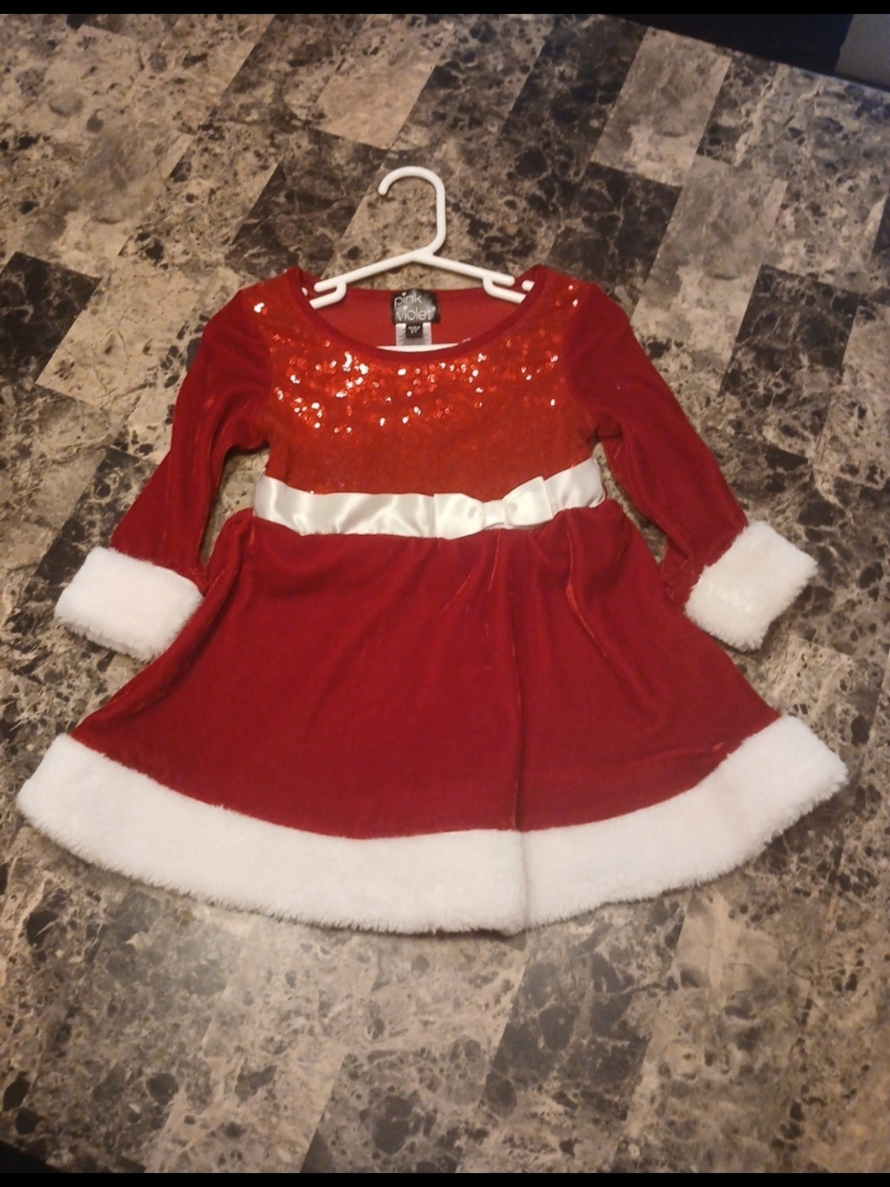 Red Holiday Sequin & Faux Fur Dress